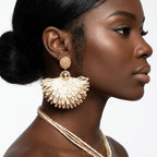 Creamy Browns Fanned Raffia Pendant Necklace Set - Mahalina