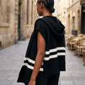 Black Hooded Knit Tied Shoulder Sweater - Mahalina