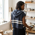 Blue Hooded Knit Tied Shoulder Sweater