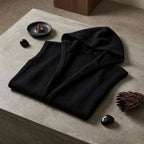 Black Hooded Knit Tied Shoulder Sweater - Mahalina
