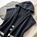 Blue Hooded Knit Tied Shoulder Sweater