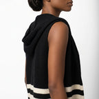 Black Hooded Knit Tied Shoulder Sweater - Mahalina