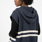 Blue Hooded Knit Tied Shoulder Sweater