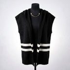 Black Hooded Knit Tied Shoulder Sweater - Mahalina