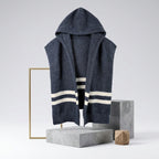 Blue Hooded Knit Tied Shoulder Sweater