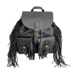 Backpack Black Leather Fringe Bag for Women - Mahalina