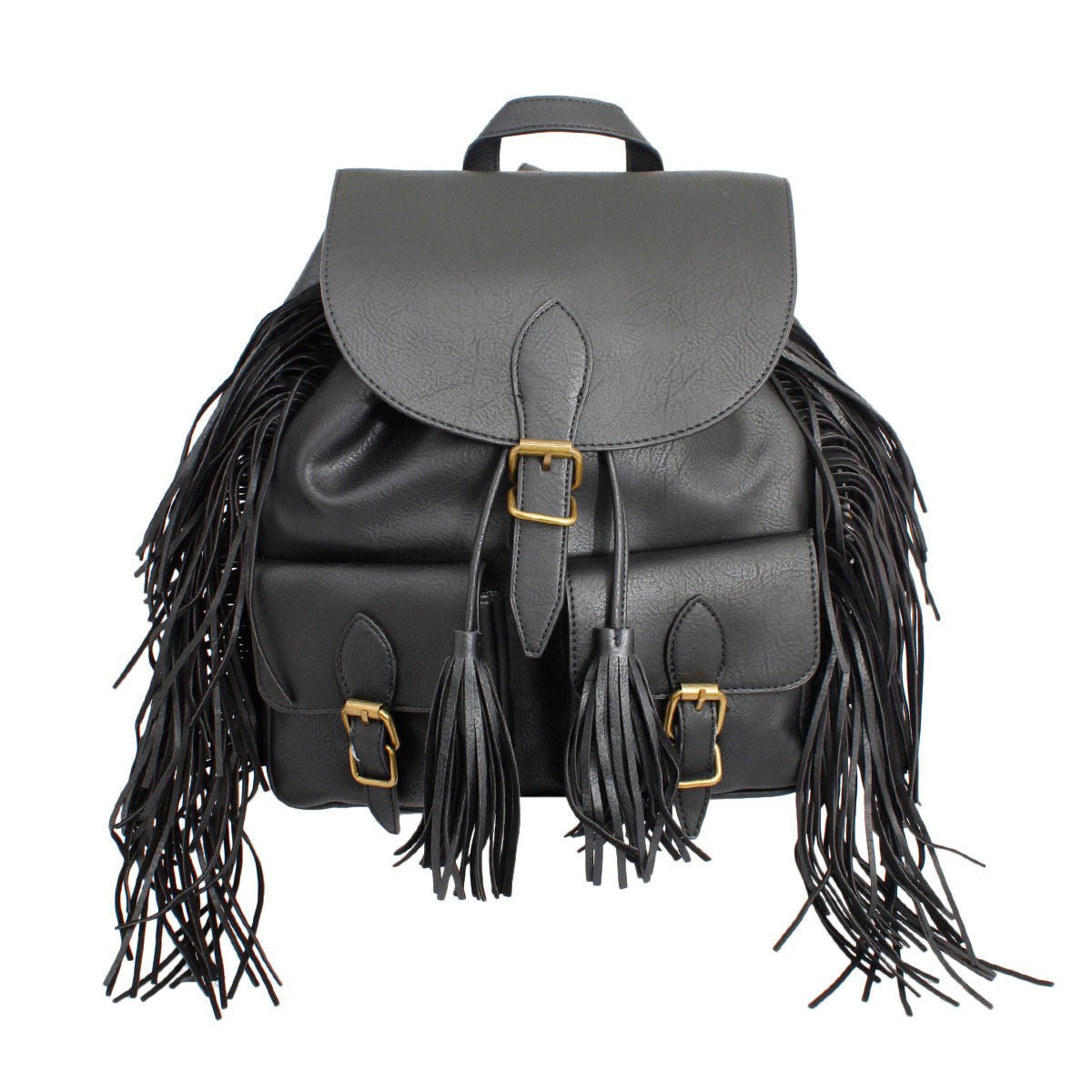 Backpack Black Leather Fringe Bag for Women - Mahalina