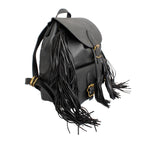 Backpack Black Leather Fringe Bag for Women - Mahalina
