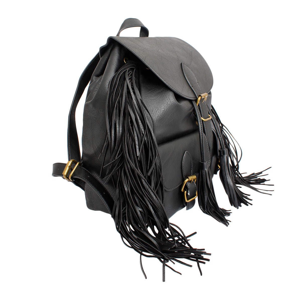 Backpack Black Leather Fringe Bag for Women - Mahalina