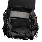 Backpack Black Leather Fringe Bag for Women - Mahalina