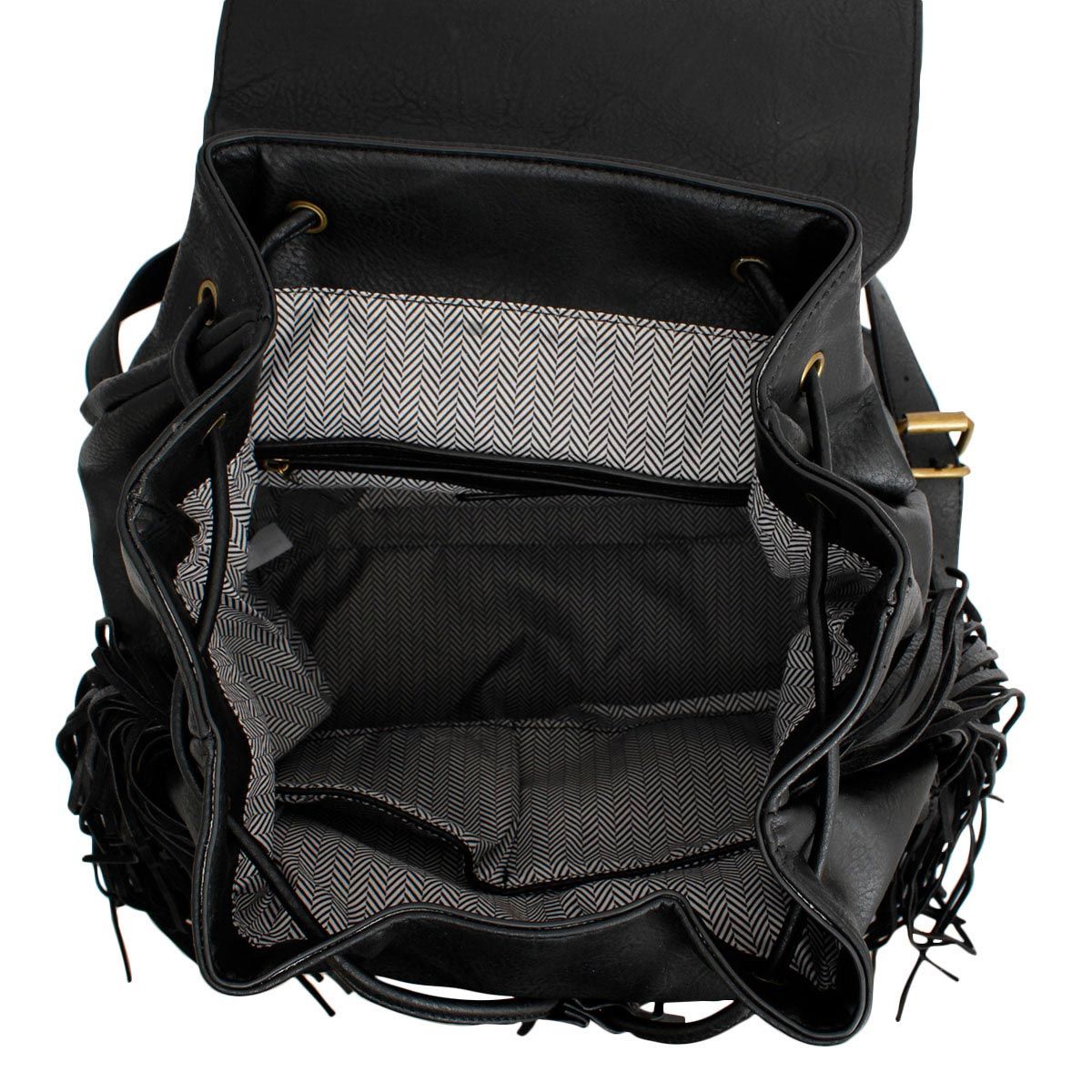 Backpack Black Leather Fringe Bag for Women - Mahalina