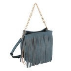 Purse Denim Blue Leather Fringe Bag for Women - Mahalina