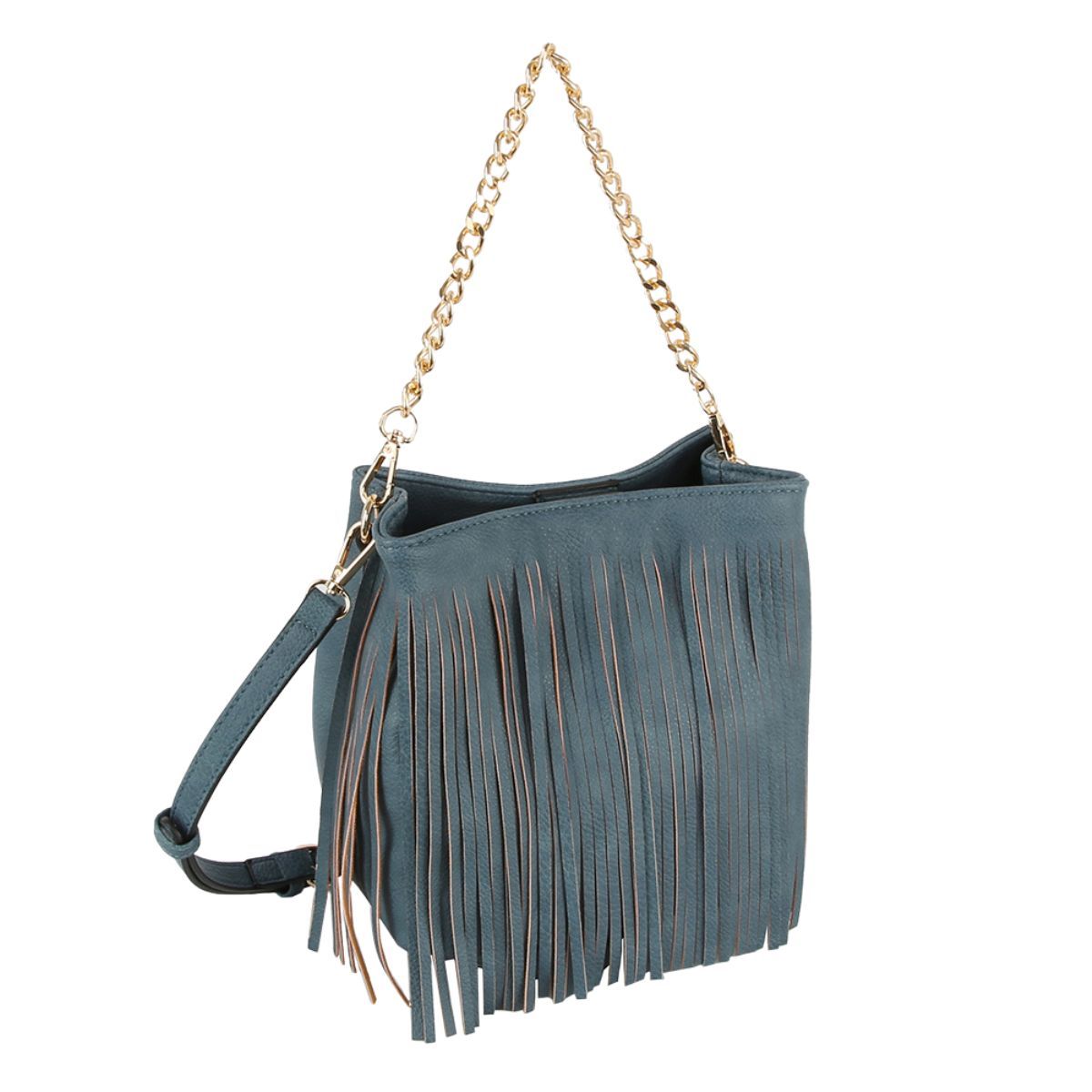 Purse Denim Blue Leather Fringe Bag for Women - Mahalina