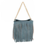 Purse Denim Blue Leather Fringe Bag for Women - Mahalina