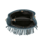 Purse Denim Blue Leather Fringe Bag for Women - Mahalina