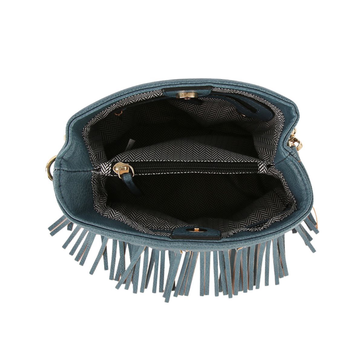 Purse Denim Blue Leather Fringe Bag for Women - Mahalina