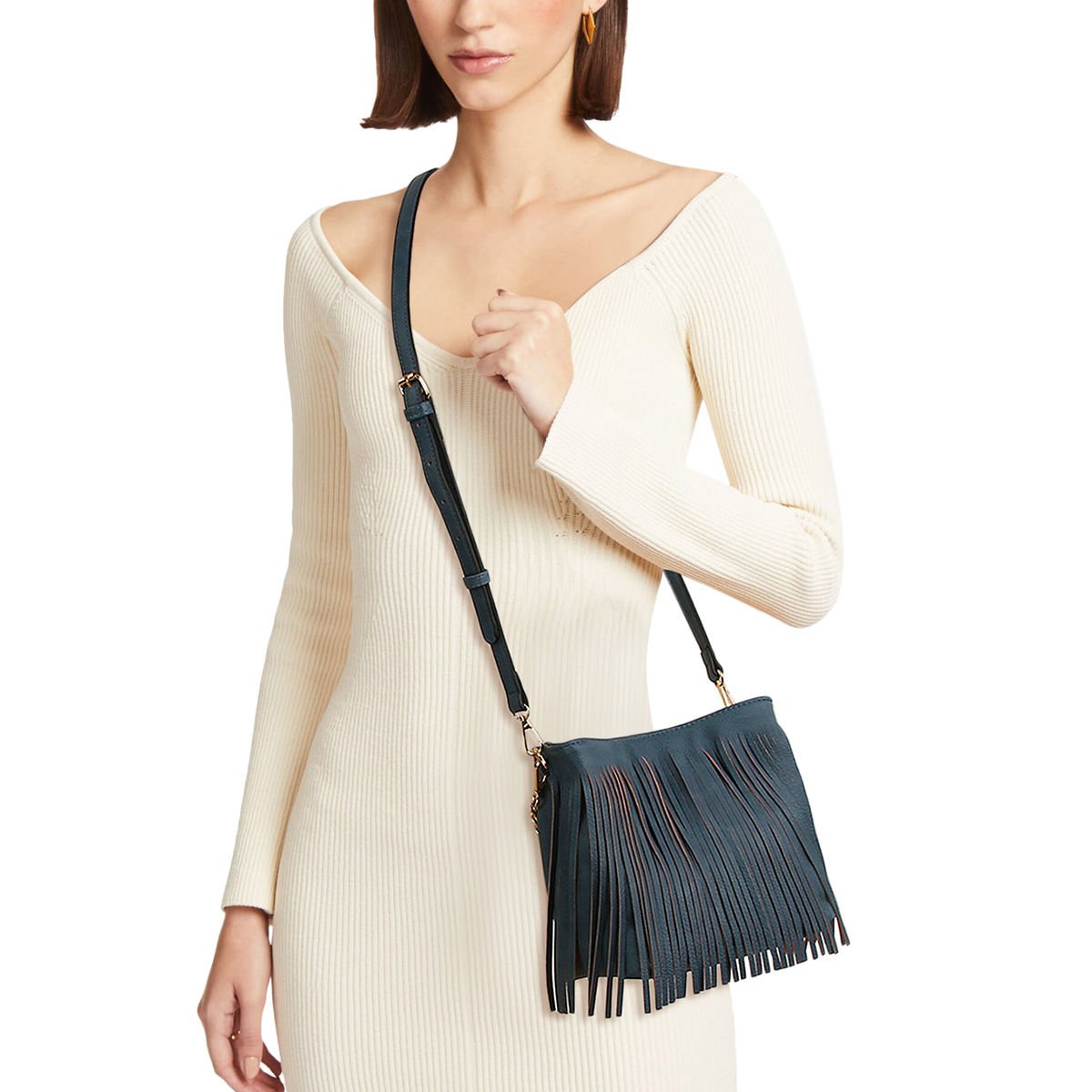 Purse Denim Blue Leather Fringe Bag for Women - Mahalina