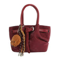 Top Handle Bag Burgundy Suede Dog Charm Purse - Mahalina