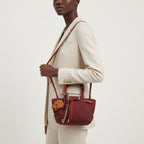 Top Handle Bag Burgundy Suede Dog Charm Purse - Mahalina