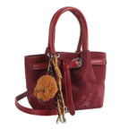 Top Handle Bag Burgundy Suede Dog Charm Purse - Mahalina