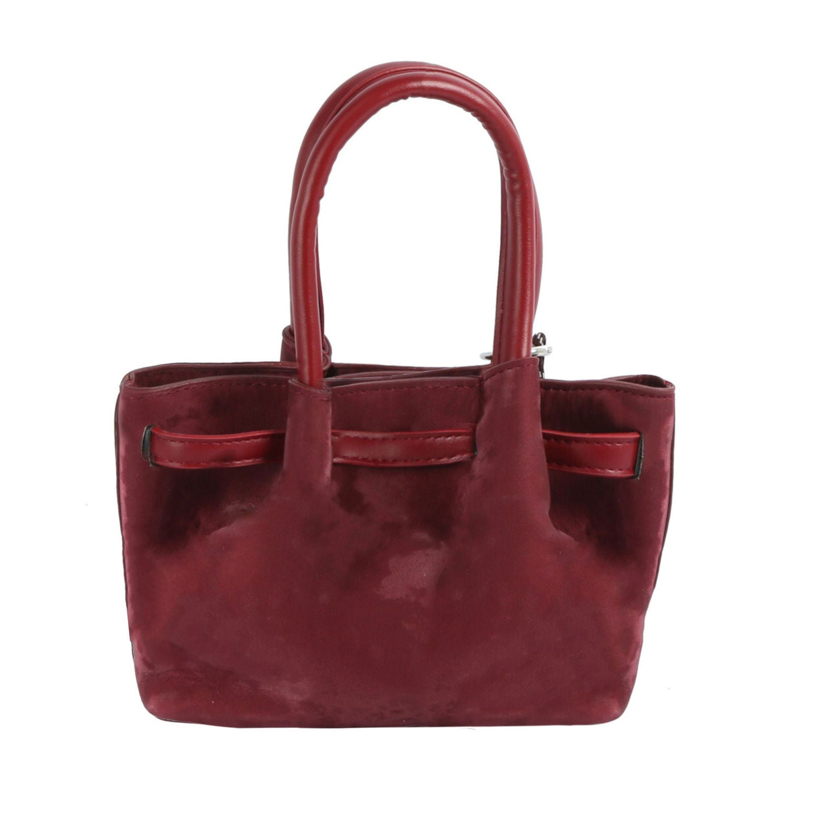 Top Handle Bag Burgundy Suede Dog Charm Purse - Mahalina