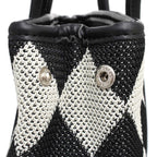 Top Handle Black Harlequin Detail Square Handbag