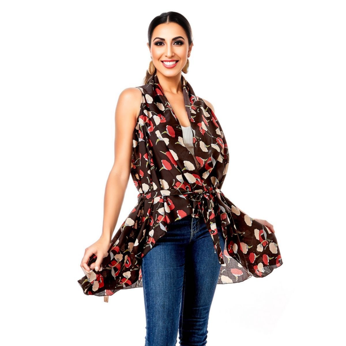 Black Floral Vest Cover Up - Mahalina