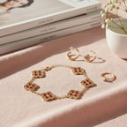 Red Encrusted Quatrefoil 5 Motif Chain Bracelet