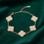 White Encrusted Quatrefoil 5 Motif Chain Bracelet