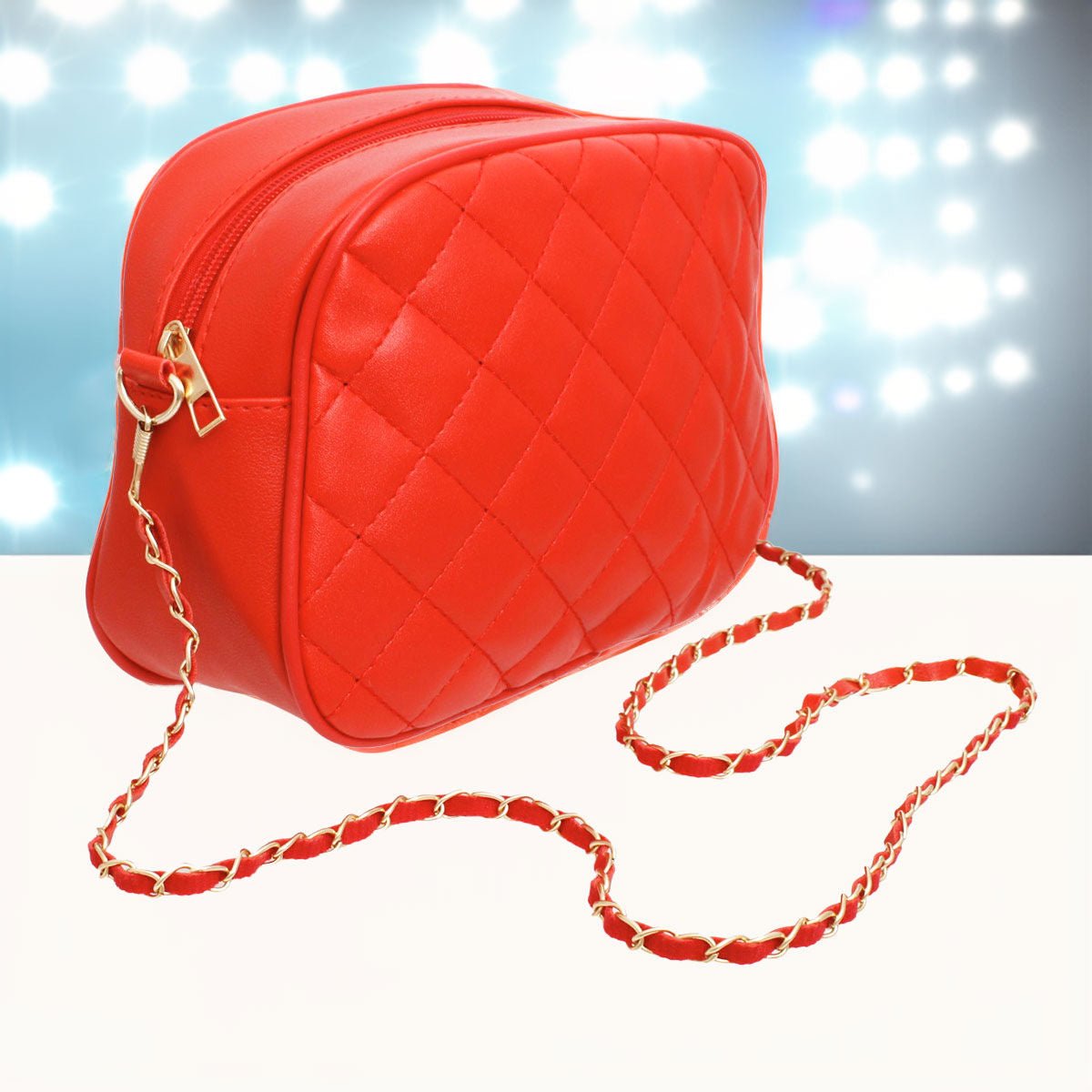 Crossbody Small Red Quilted Chain Strap Bag Women - Mahalina