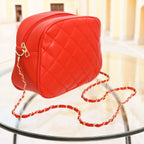Crossbody Small Red Quilted Chain Strap Bag Women - Mahalina