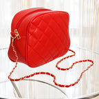 Crossbody Small Red Quilted Chain Strap Bag Women - Mahalina