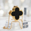 Mini Black Quatrefoil Sparkle Crossbody Compact