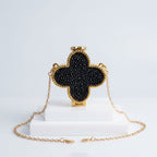Mini Black Quatrefoil Sparkle Crossbody Compact