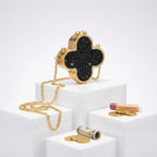 Mini Black Quatrefoil Sparkle Crossbody Compact