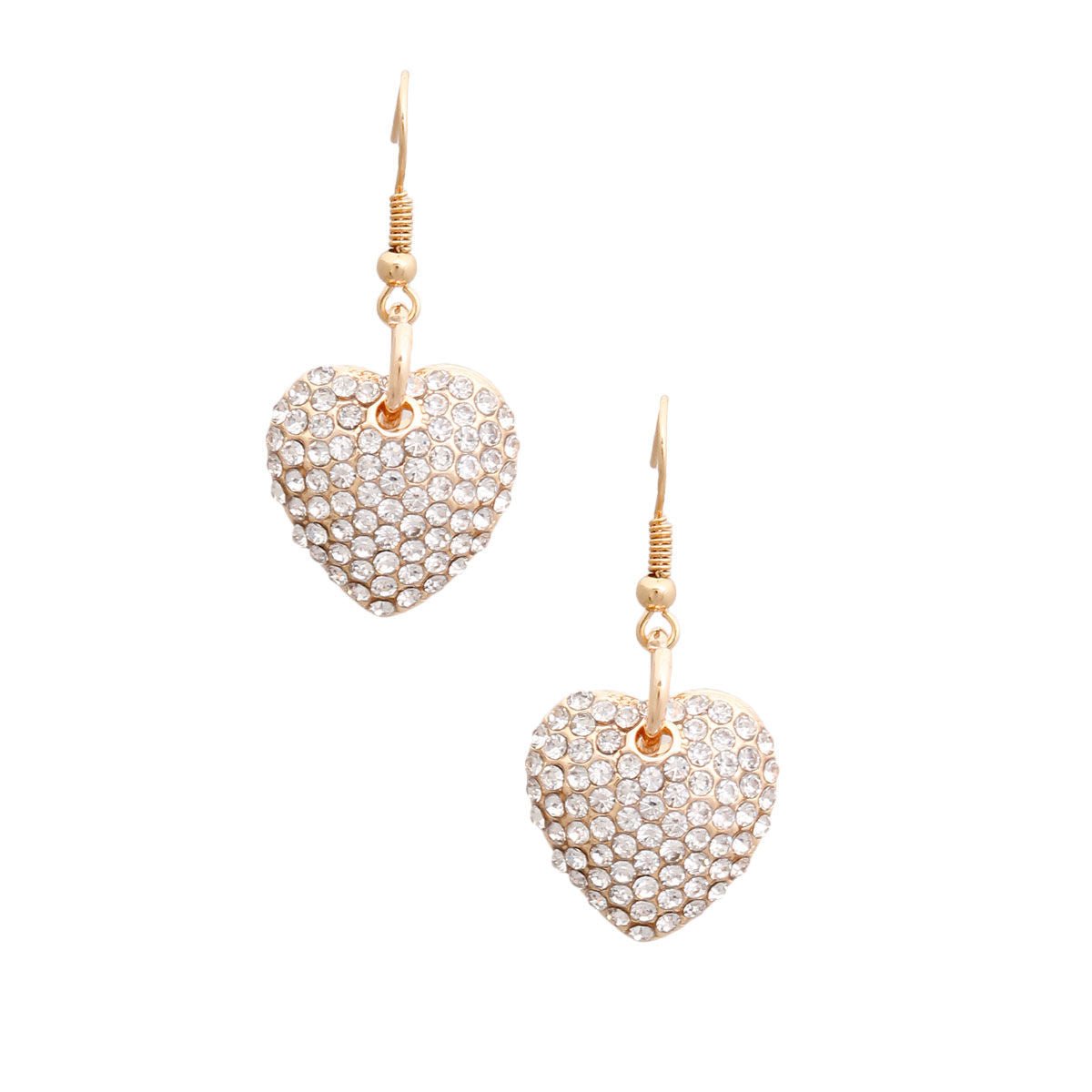 Gold Rhinestone Heart Fish Hooks - Mahalina