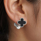 Black Clover Silver Stud Earrings with Omega Back