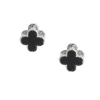 Black Clover Silver Stud Earrings with Omega Back