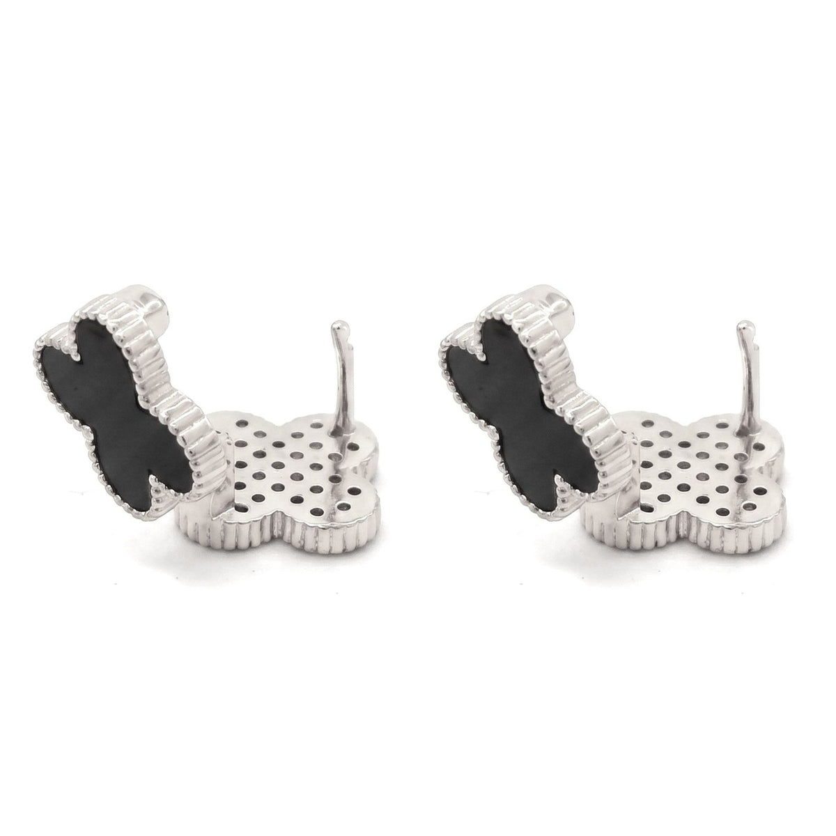 Black Clover Silver Stud Earrings with Omega Back