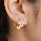 Pink Clover Crystal Stud Earrings with Omega Back