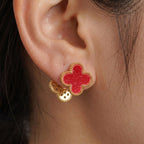 Red Clover Crystal Stud Earrings with Omega Back