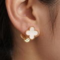 White Clover Crystal Stud Earrings with Omega Back