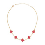Necklace Gold Pink Rhinestone Quatrefoil Clovers
