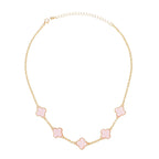 Necklace Gold Chain Pink Quatrefoil Clovers Women