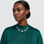 Black Encrusted Quatrefoil Motif Silver Necklace