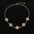 Red Encrusted Quatrefoil 5 Motif Chain Necklace