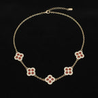 Red Encrusted Quatrefoil 5 Motif Chain Necklace