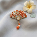 Brooch Orange and Gold Hanfu Fan Style Pin