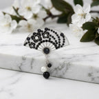 Brooch White Black and Silver Hanfu Fan Style Pin