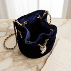 Navy Diamond Velvet Bucket Bag